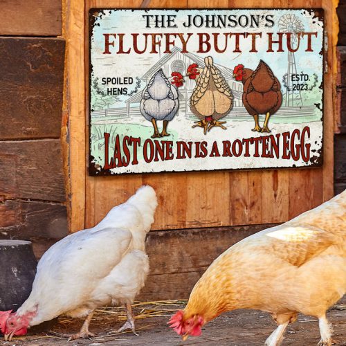 Personalized Chicken Fluffy Butt Hut Nuggets Customized Classic Metal Signs, Chicken Signs - Image 4
