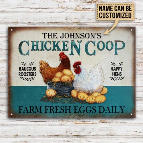 Personalized Chicken Fresh Eggs Daily Turquoise Customized Classic Metal Signs - Image 3