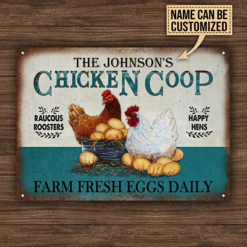 Personalized Chicken Fresh Eggs Daily Turquoise Customized Classic Metal Signs - Image 4