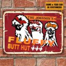 Personalized Chicken Metal Signs Fluffy Butt Hut Silkies Chicken Attention Customized Classic Metal Signs