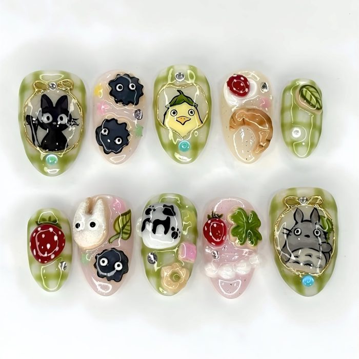 anime-inspired-press-on-nails-3d-totoro-soot-spirit-foodie-art-kawaii-cartoon-set-3d-anime-characters-and-whimsical-food-1.jpg