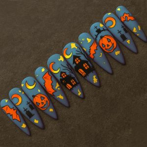 Spooky Halloween Bat Pumpkin Press On Nails 3d Nail Art Halloween Party Glitter Press-on Nails With Witch Gothic Nails Art Dragonnail