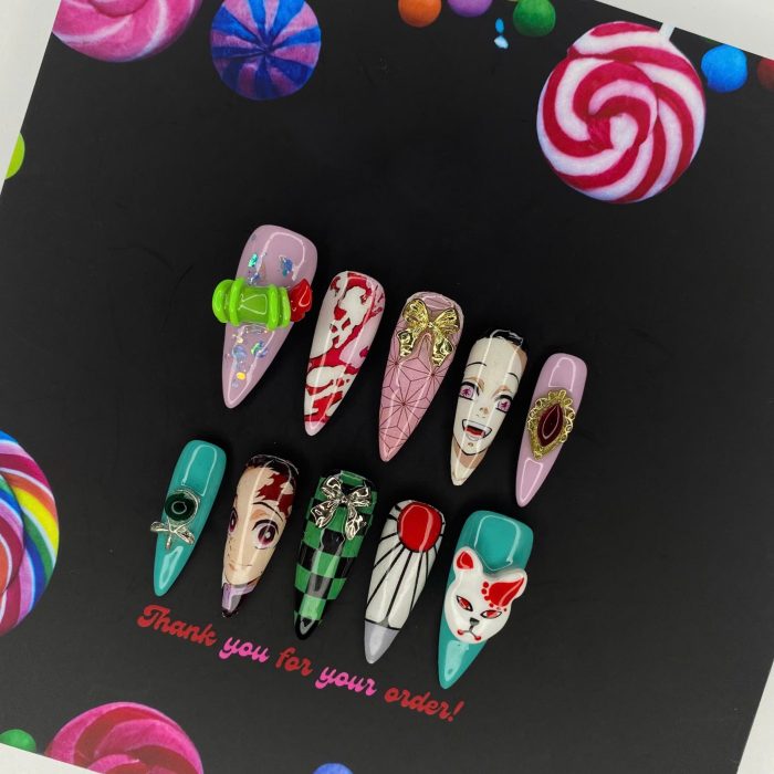 tanjiroo-and-nezukoo-inspired-press-on-nails-cat-mask-bamboo-golden-bowtie-design-handmade-anime-nail-art-for-cosplay-otaku-fans-nails-3.jpg
